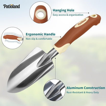 Brown Garden Tool Set 4-Piece, Trowel, Fork, Pruning Shear&Gloves