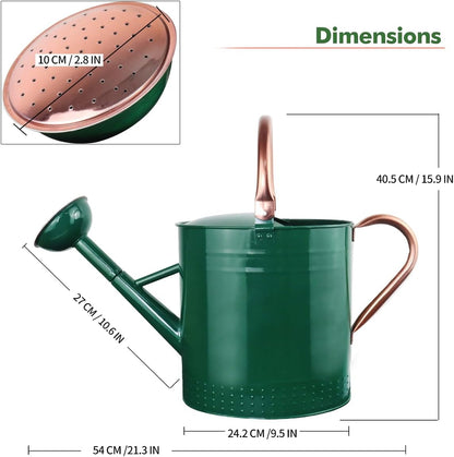 2 Gallon Meltal Garden Watering Can Removable Spout, Galvanized Steel Large Water Can with Embossed Design for Outdoor Indoor Plants (Green, 2 Gallon)