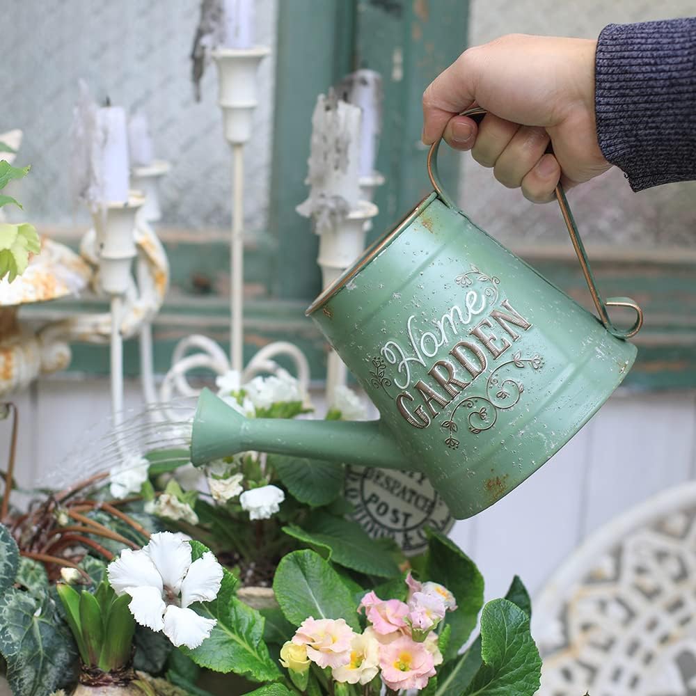 Cute Small Watering Can Indoor Plants Garden Metal Decorative Watering Cans for Outdoor Plants Bonsai Outdoor Garden Flower Decorative (Green, 1.5L, 50.7 Oz)