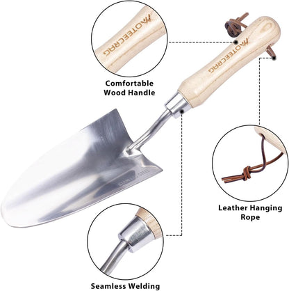 Heavy Duty Garden Trowel Stainless Steel Hand Shovel with Comfortable Grip Wood Handle for Digging, Weeding and Transplanting