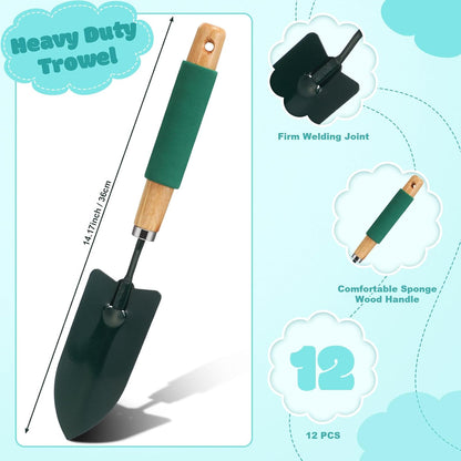 Lasnten 12 Pcs Small Gardening Tool Shovel Digging Trowel Wood Handle 14 Inch Garden Flower Planting Tool for Community Lawn Farm Flower Seed Plant Planting Weeding Indoor Plant Care