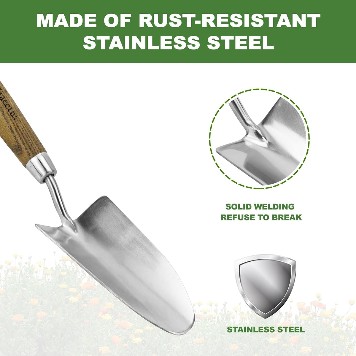 Haliaeetus Garden Trowel Hand Tool, Bend Proof Stainless Steel Hand Trowel