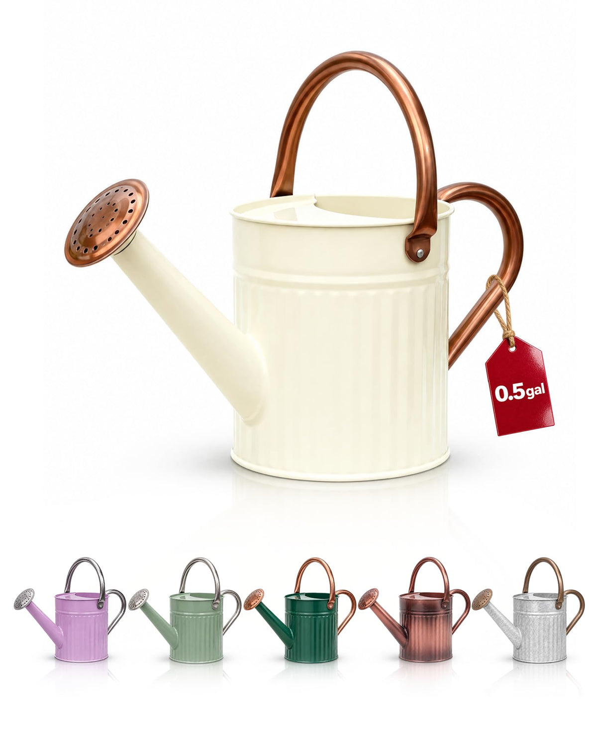 Bamworld Metal Watering Can for Indoor Outdoor Plant 1/2 Gallon Creamy