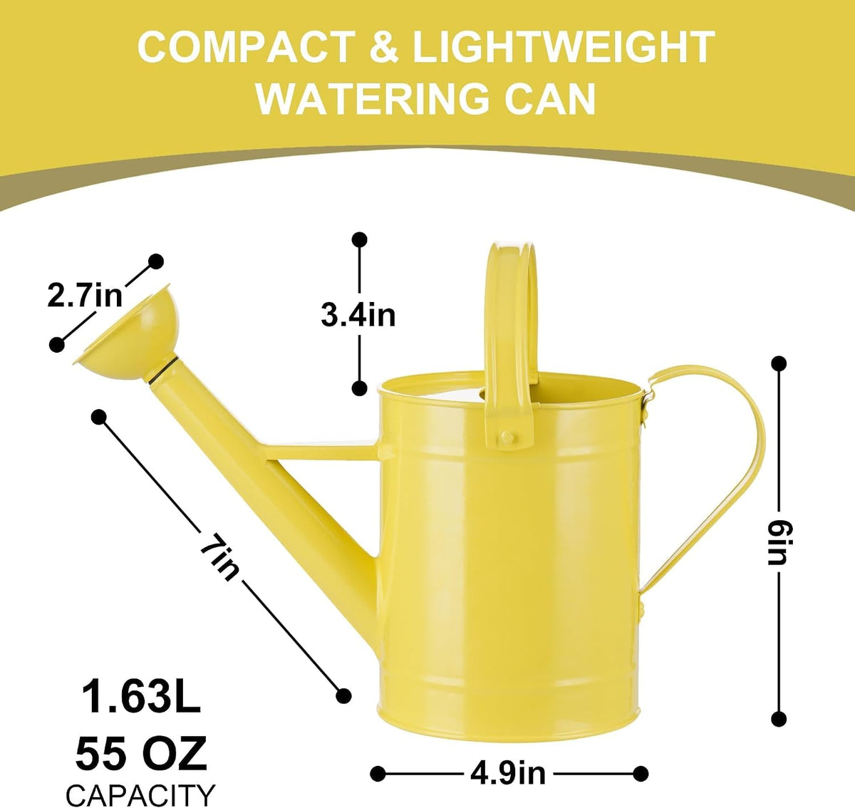 Topadorn 55 oz Metal Watering Can with Long Spout for Indoor Plants, Yellow