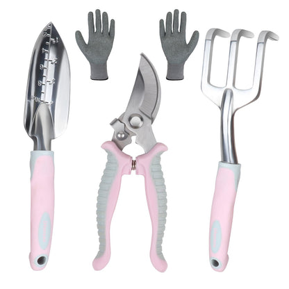 Pink Garden Tool Sets 4-Piece, Aluminum Gardening Hand Tool Kit