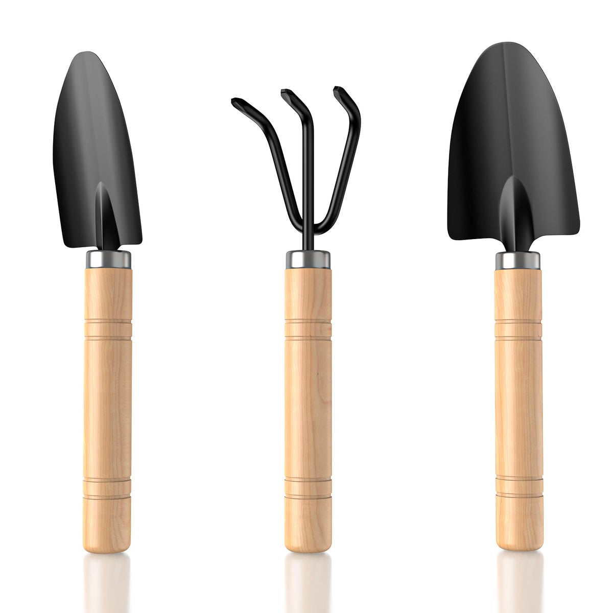 Brown Garden Tool Set 4-Piece, Trowel, Fork, Pruning Shear&Gloves