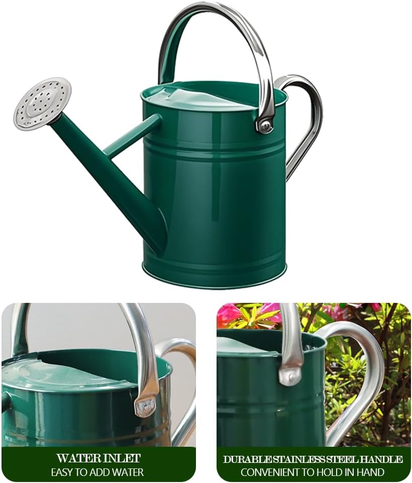Metal Watering Can for Outdoor Plants, Watering Can Decor 1 Gallon (Green)