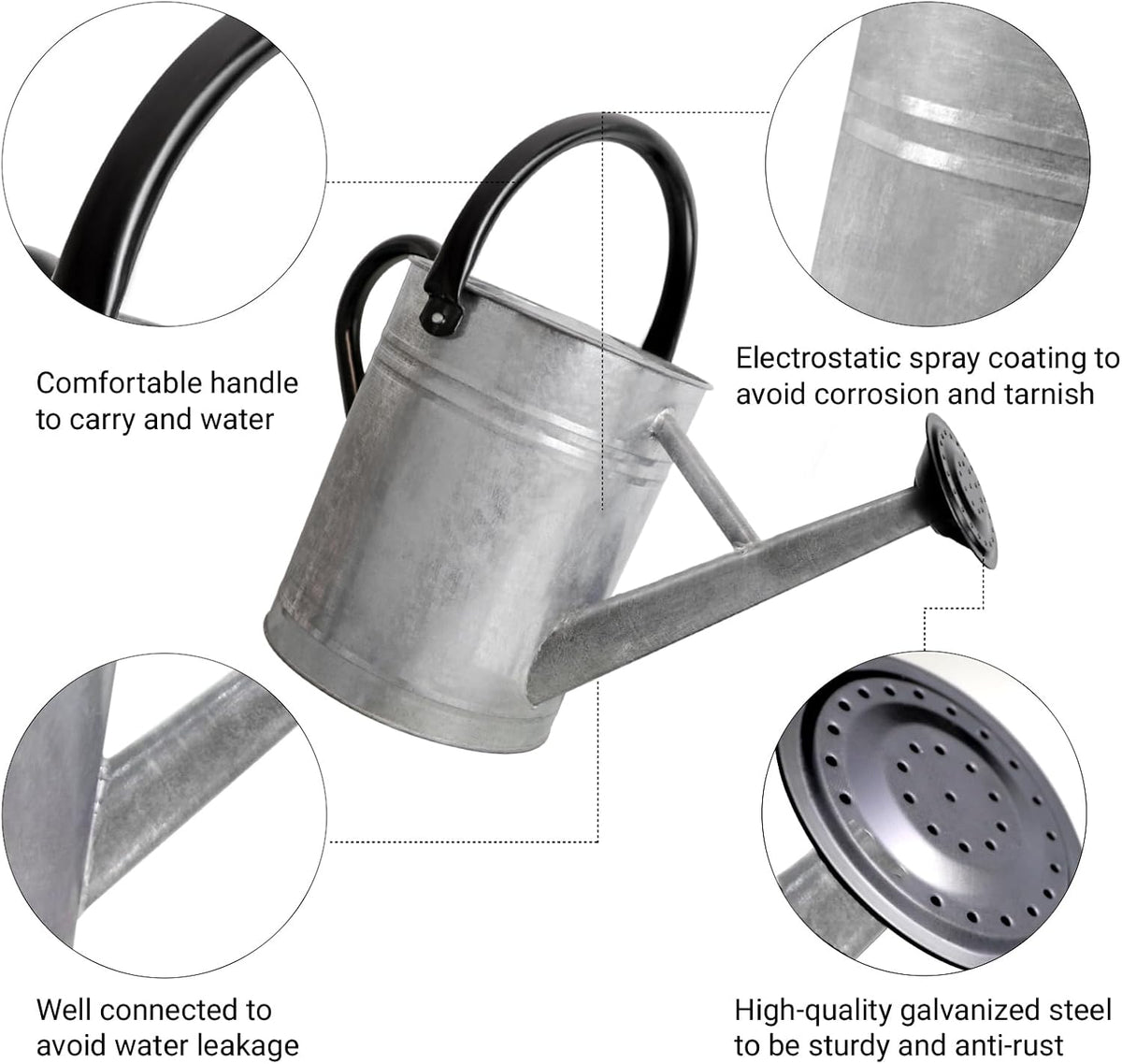 Metal Watering Can with Removable Spout, Galvanized Steel Plants Water Can for Women, Men and Kids' Outdoor or Indoor Gardening - Nice Flower Watering Pot Gift & Decoration (Zinc, 0.6 Gallon)