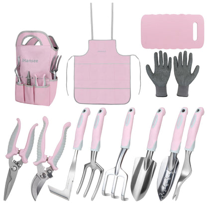 Pink Garden Tool Sets 4-Piece, Aluminum Gardening Hand Tool Kit