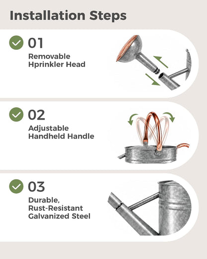 Bamworld Outdoor Watering Can Dual Handle Removable Nozzle 2 Gallon Silver