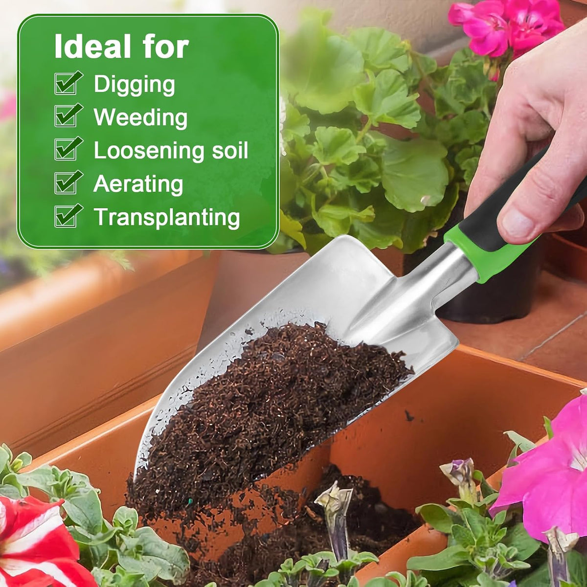 Garden Shovel Hand Trowel, Heavy Duty Hand Shovel, Green