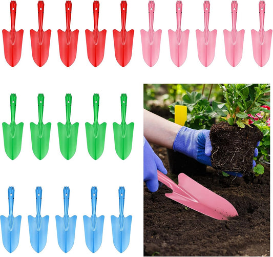 20 Pack Mini Colorful Metal Hand Shovel Digging Trowel Set Transplanting Garden Shovel for Flower Soil Planting Succulent Women Men Gift Indoor Outdoor, 4 Colors Gardening Tools 11 x 3 Inch