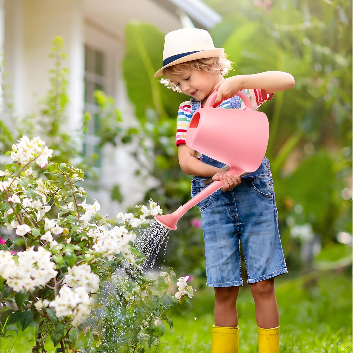 ZXJ Plant Watering Cans for Indoor and Outdoor Home Garden Plants - with Long Spout - Pink - 1/2 Gallon