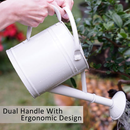 1 Gallon White Metal Watering Can with Removable Watering Rose
