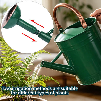 2 Gallon Meltal Garden Watering Can Removable Spout, Galvanized Steel Large Water Can with Embossed Design for Outdoor Indoor Plants (Green, 2 Gallon)