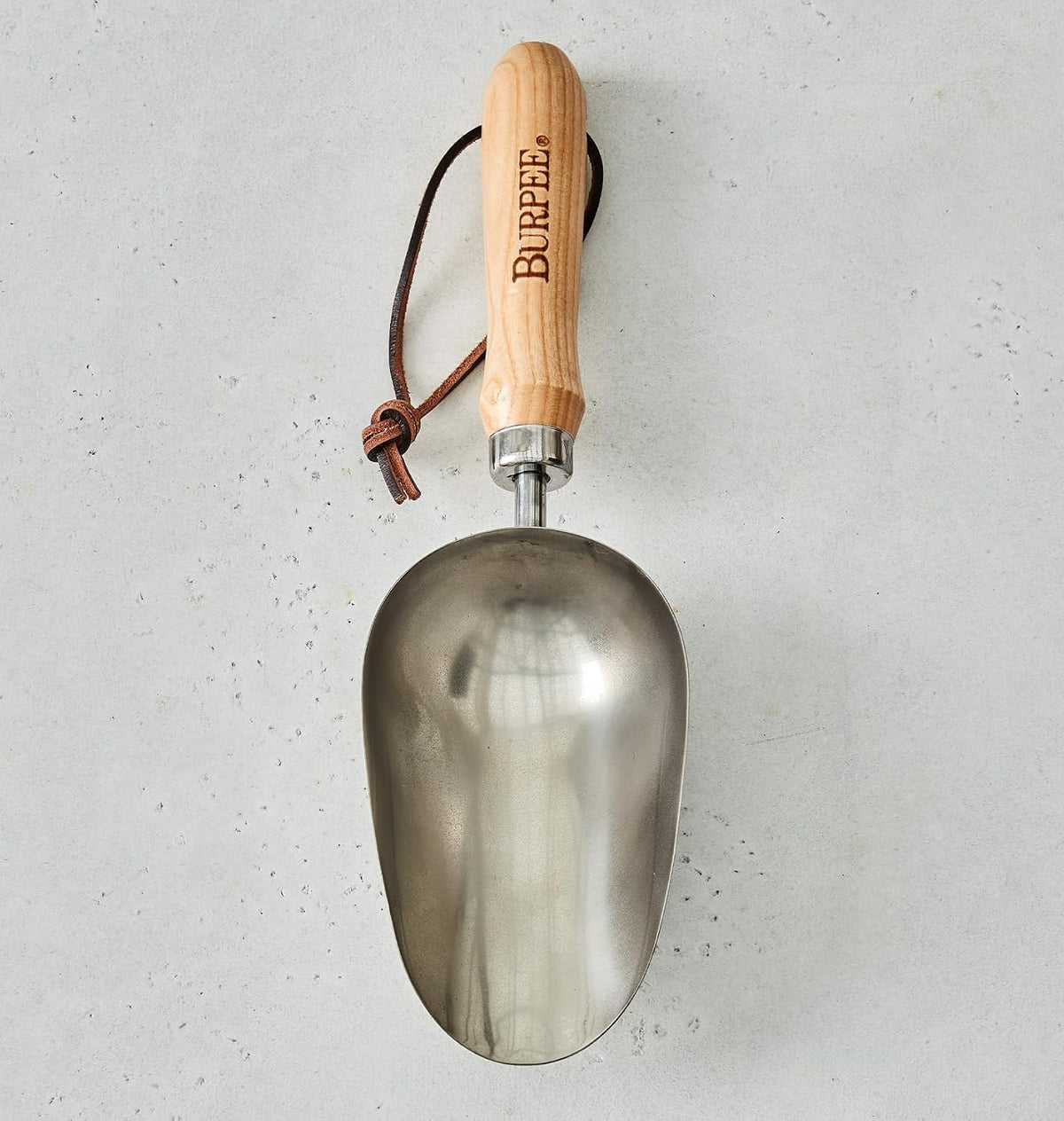 Burpee 13" Stainless Steel Trowel Durable Long Lasting Garden Tool Leather Wrist Strap 5" Handle, 10 Year Warranty, Oak