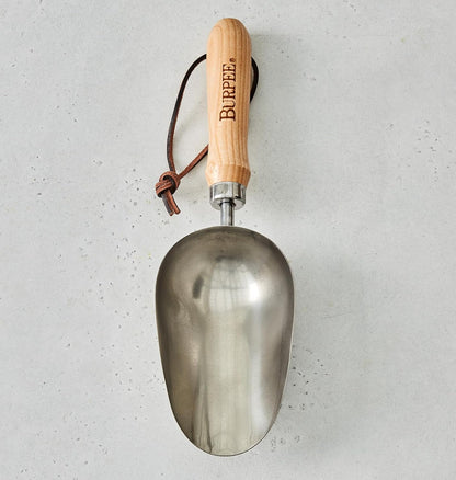Burpee 13" Stainless Steel Trowel Durable Long Lasting Garden Tool Leather Wrist Strap 5" Handle, 10 Year Warranty, Oak