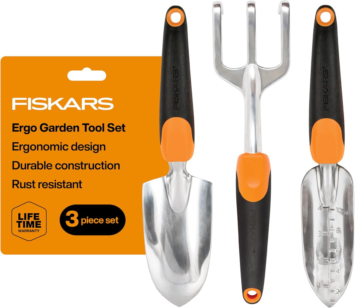 Fiskars 3-Piece Garden Hand Tools Set w/Trowel, Transplanter & Cultivator