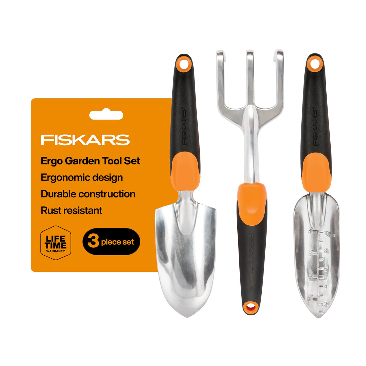 Fiskars 3-Piece Garden Hand Tools Set w/Trowel, Transplanter & Cultivator