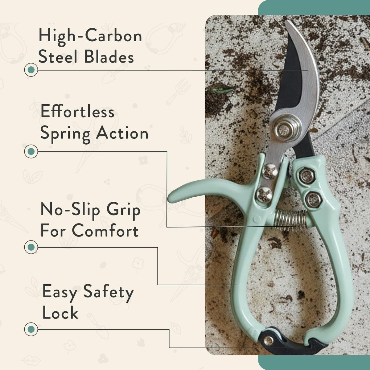 Modern Sprout Bypass Hand Pruners - Scissors - Gardening Tools - Ocean