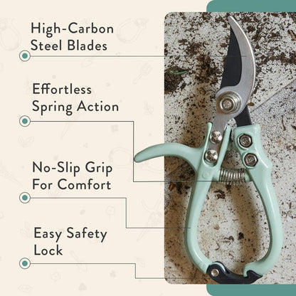 Modern Sprout Bypass Hand Pruners - Scissors - Gardening Tools - Ocean