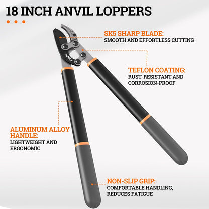 AIRAJ 18” Anvil Loppers for Tree Trimmer, Tree Branch Cutter Garden Tools