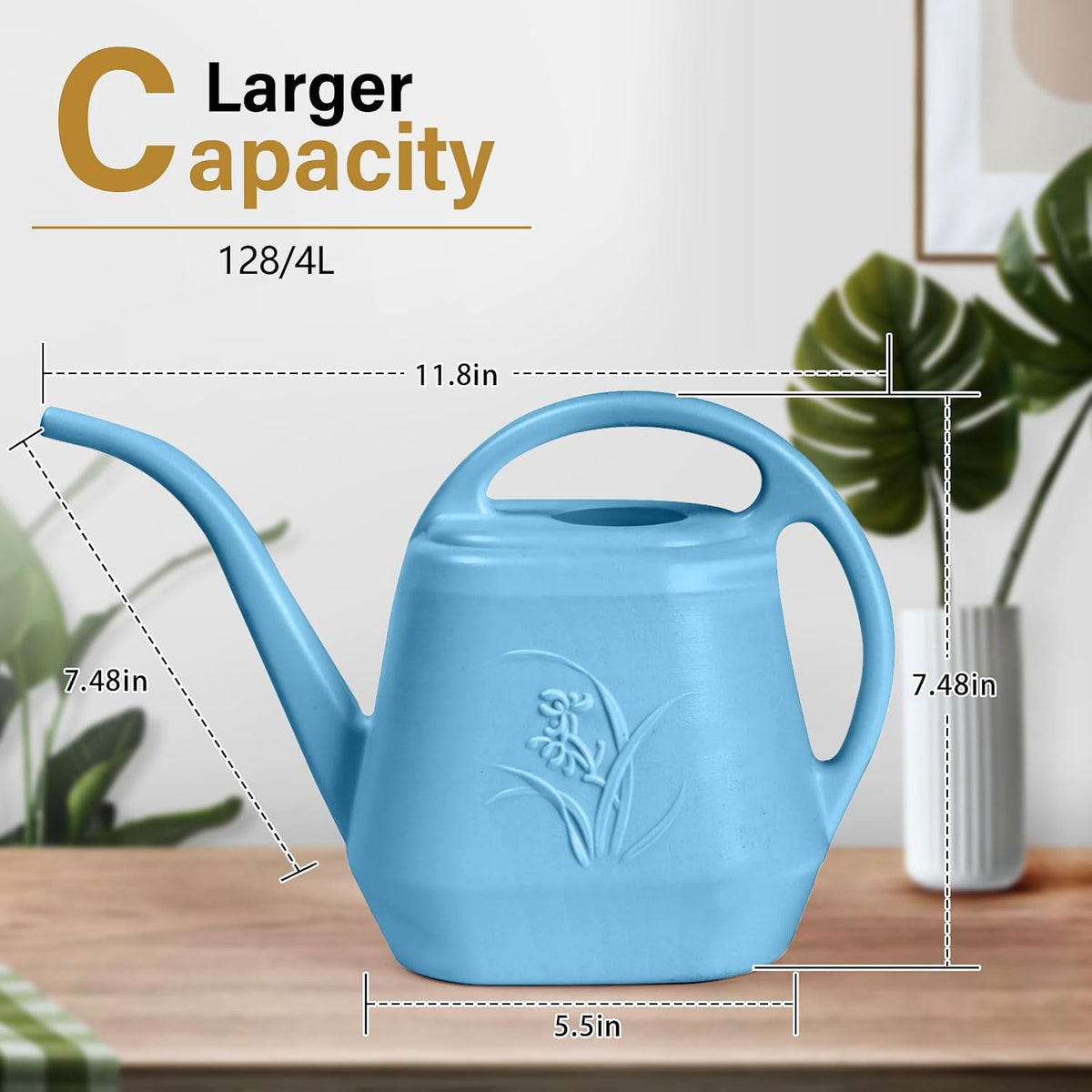 Watering Can - for Home Plant Garden - 1 Gallon Hand - Sky Blue