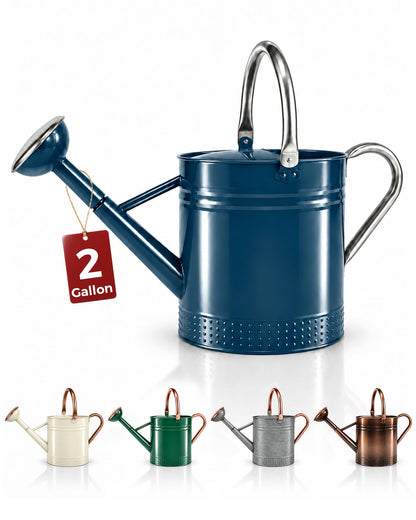 Bamworld Outdoor Watering Can Dual Handle Removable Nozzle 2 Gallon Silver