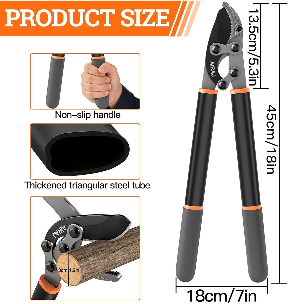 AIRAJ 18” Anvil Loppers for Tree Trimmer, Tree Branch Cutter Garden Tools