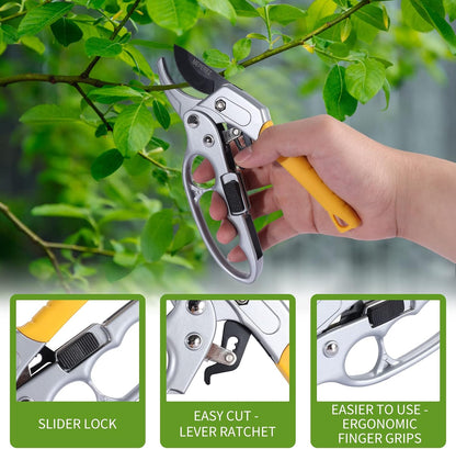 Premium Germany Pruning Shears, 4x Cutting Power Trimming, Garden Clippers 1-Inch Cut Capacity, Best Gardening Gifts, Easy to use Gardening Tools, Arthritis Weak Hand Snips
