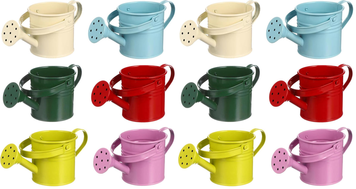 Kids Watering Can Metal Small Watering Can for Indoor Plants, Iron Mini Water Bottle for Garden Yarde Home Plants Flower Bonsai Pots (Red and Light, 2PCS)