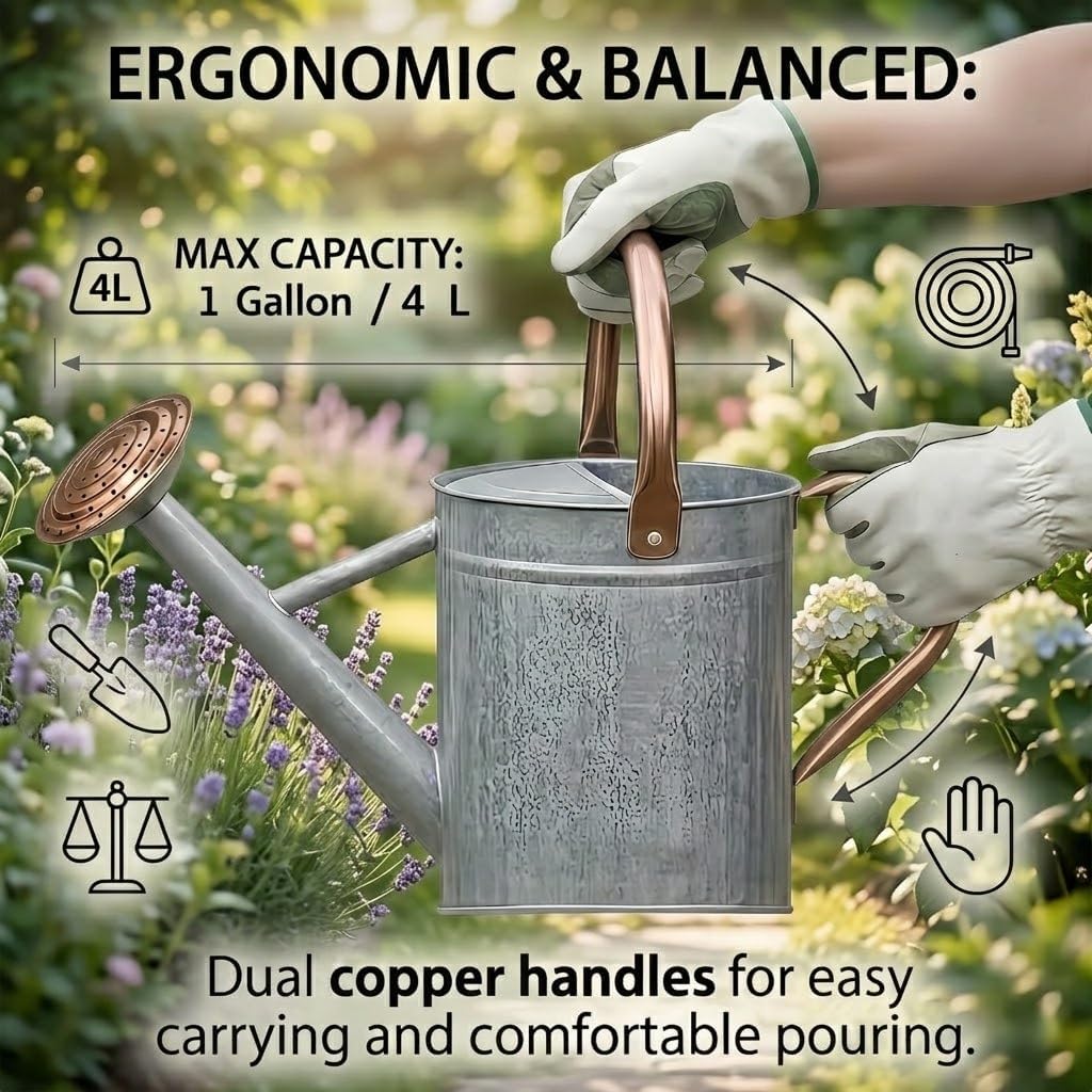 1 Gallon Galvanized Watering Can Outdoor, Large Garden Plant Watering Can