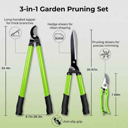 3-Piece Garden Pruning Tool Set, Lopper, Hedge Shears & Pruning Shears