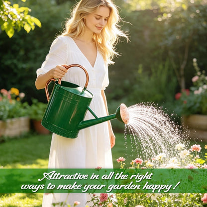 2 Gallon Meltal Garden Watering Can Removable Spout, Galvanized Steel Large Water Can with Embossed Design for Outdoor Indoor Plants (Green, 2 Gallon)