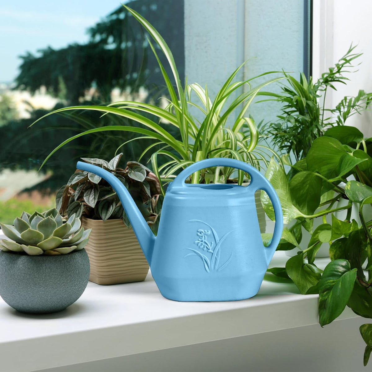 Watering Can - for Home Plant Garden - 1 Gallon Hand - Sky Blue