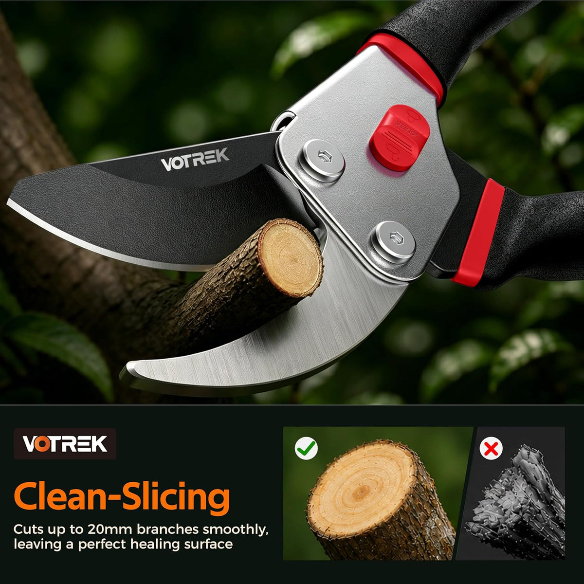 Bypass Pruning Shears, 8.5" Jam-Proof Spring Clippers for branches