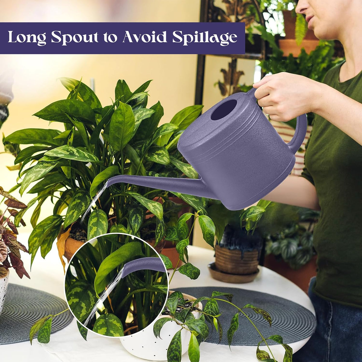 Grip Watering Can for Garden Indoor Plants Outdoor Plant House Flower - 1/4 Gallon - Purple