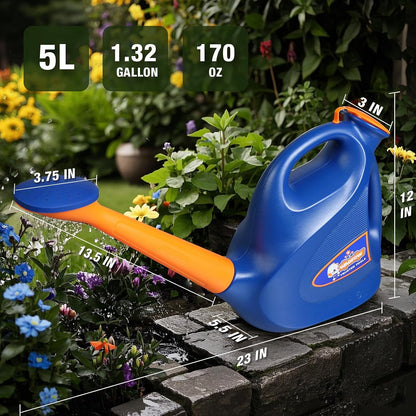 WADFOW 1.32 Gallon Watering Can for Indoor & Outdoor, Watering Cans with Detachable Nozzle, Long Spout Watering Can for Indoor Plants Garden Flowers, 5L/170OZ