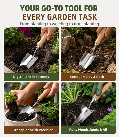 Garden Trowel, Heavy Duty 2mm Stainless Steel Hand Shovel