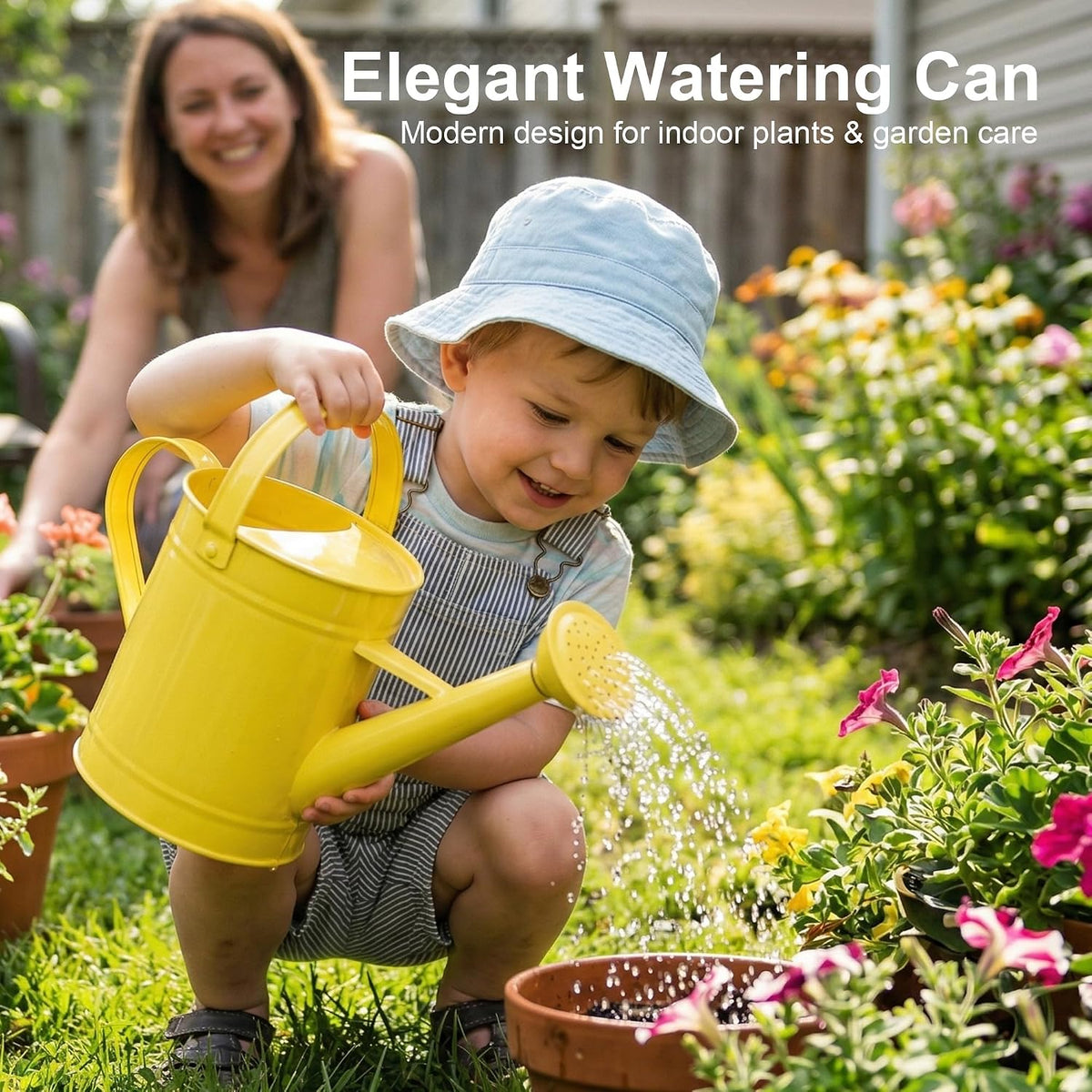 DUSVALLY Metal Watering Can, 55 oz Outdoor Plant Watering Can, Yellow