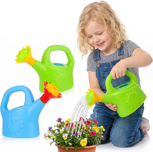 Toyvian 2pcs Kids Watering Cans for Plants, Plastic Small Flower Watering Cans, 7-inch Lightweight Mini Water Can for Outdoor Gardening, Summer Beach, and Bath Fun, Assorted Colors
