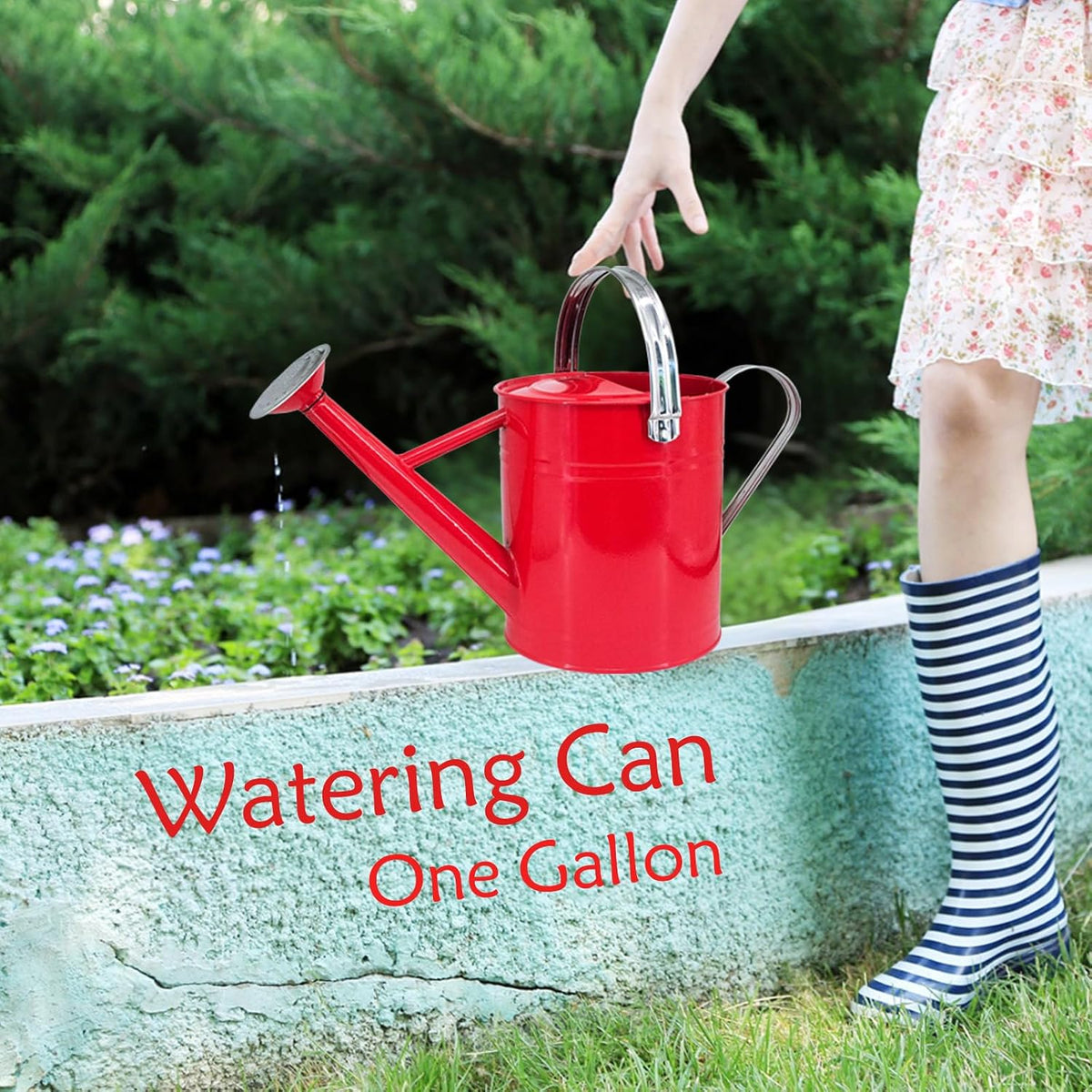 Metal Watering Can 1 Gallon for Indoor and Outdoor Plants Red