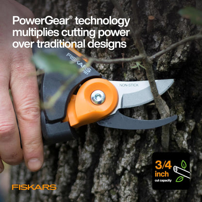 Fiskars PowerGear2 Bypass Pruning Shears, 3/4" Cut Capacity Garden Clippers