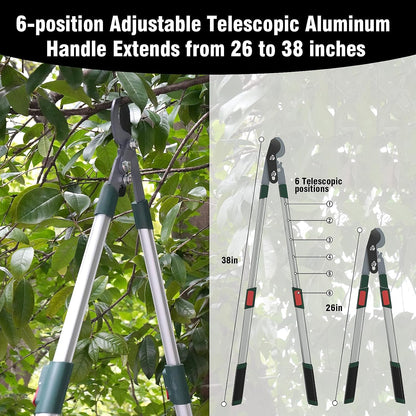 GARTOL 3-Piece Garden Tool Set - Bypass Lopper, Hedge Shears, Pruning Shears with Telescopic Aluminum Handles, Extendable Heavy-Duty Branch Cutters, Garden Clippers for Branches, Shrubs, and Hedges