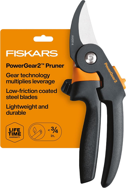 Fiskars PowerGear2 Bypass Pruning Shears, 3/4" Cut Capacity Garden Clippers