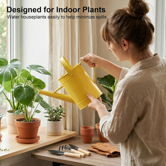 Topadorn 55 oz Metal Watering Can with Long Spout for Indoor Plants, Yellow