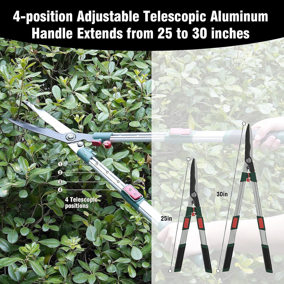 GARTOL 3-Piece Garden Tool Set - Bypass Lopper, Hedge Shears, Pruning Shears with Telescopic Aluminum Handles, Extendable Heavy-Duty Branch Cutters, Garden Clippers for Branches, Shrubs, and Hedges
